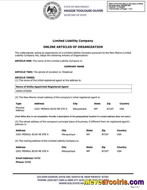 USA New Mexico online articles of organization